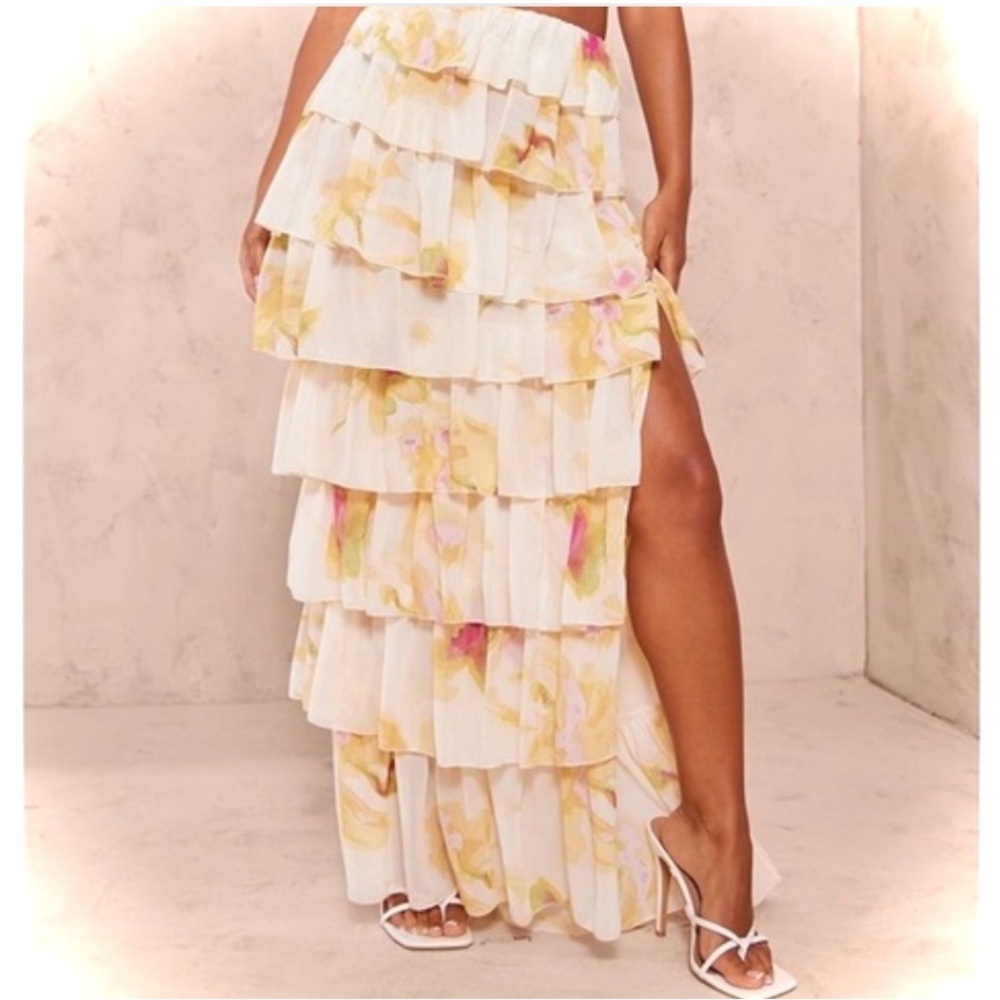Wayf Floral Layered Maxi Skirt - Cream and Pastel - Picture 2 of 7